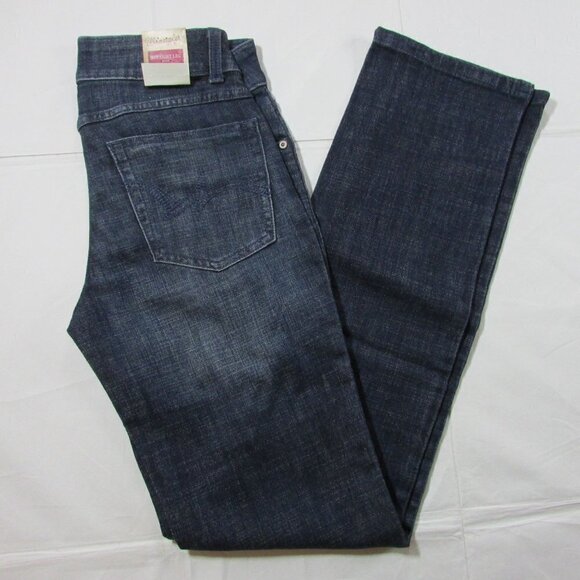 Wrangler Women's Essentials Mid Rise Straight Leg Jeans Dark Wash 1009MWTDS - Picture 2 of 4